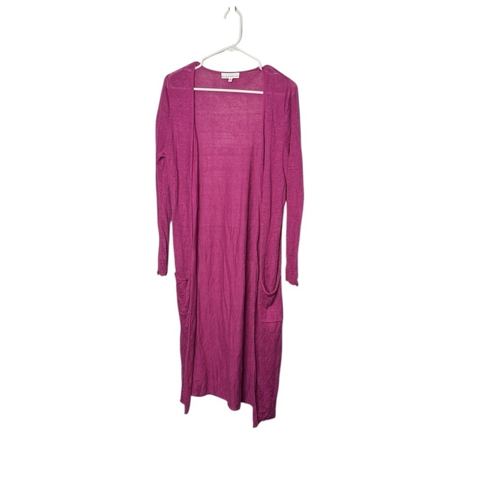 Bryn Walker Fuchsia Pink Linen Open Front Midi Sweater size Small